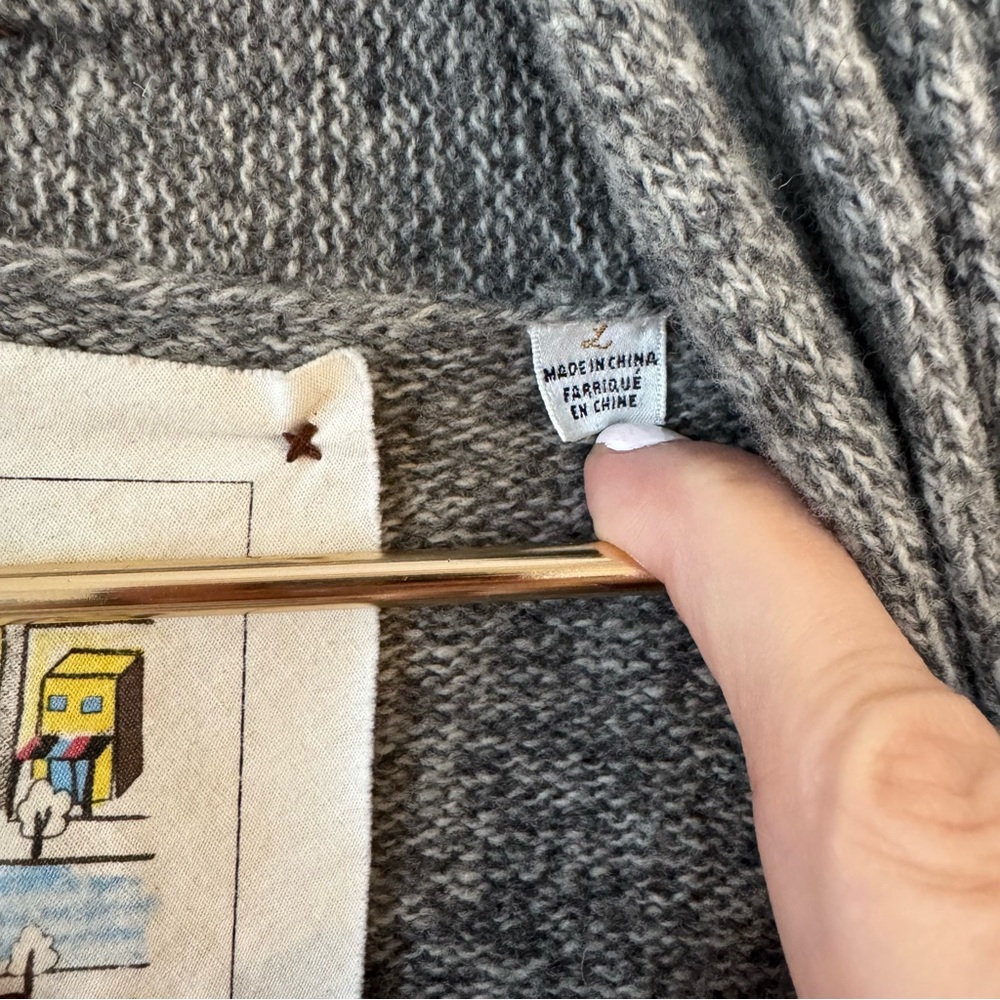 Anthropologie Kyu Yamate Gray Wool Structured Puff Sleeve Cardigan Sweater L - Picture 8 of 9